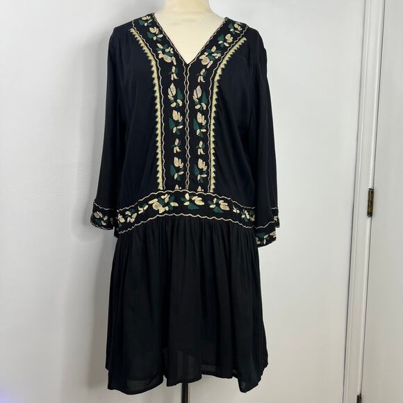 World Market NWT Dress Embroidered Dark Romantic Black/Gold Boho Flowy Size S/M - Picture 5 of 16